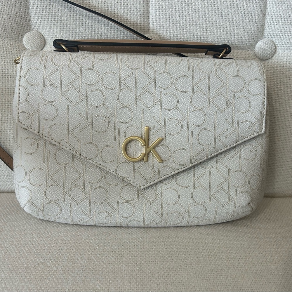Calvin Klein Cream Crossbody Bag with Gold Accent